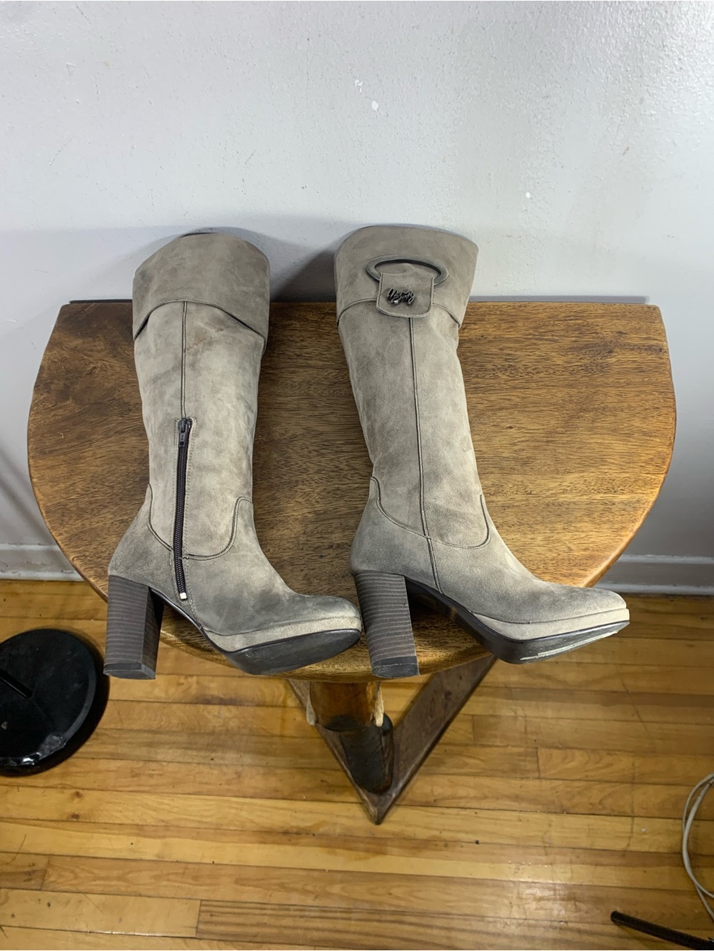 Miss sixty vintage taupe Suede knee high boots chunky heel Y2K - Picture 9 of 13